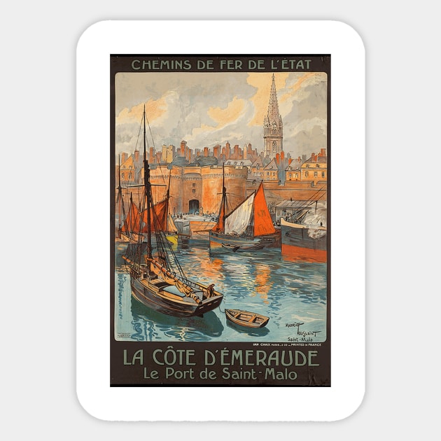 La Cote d'Emeraude - Port of Saint Malo  - Vintage French Railway Travel Poster Sticker by Naves